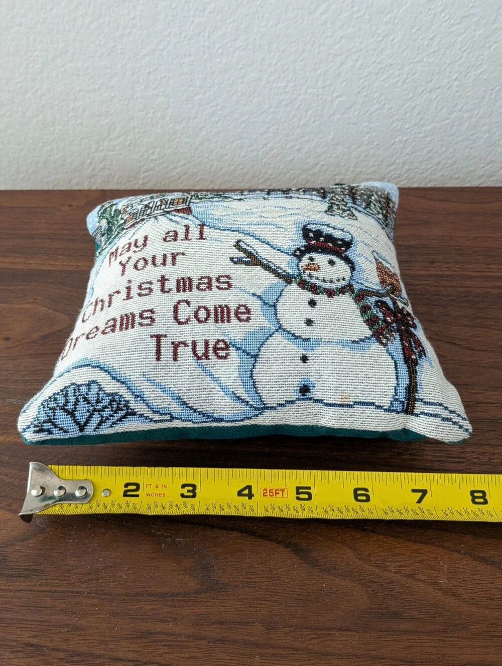 Christmas Tapestry Small Pillow Snowman Wall/Door Hanger 8x7 Hidden Pocket
